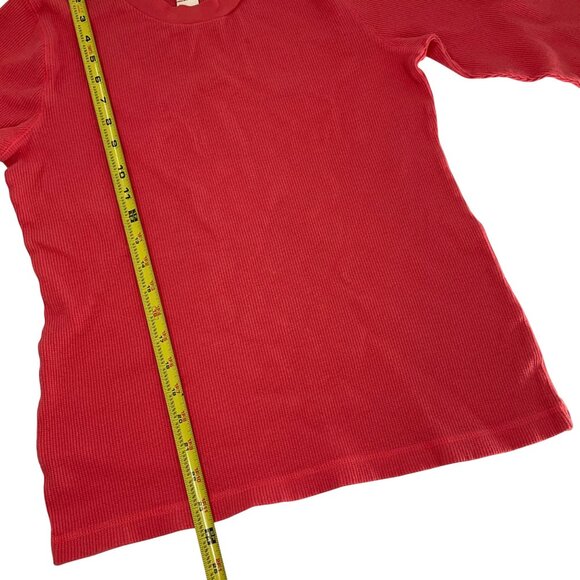 Sundance orange Long-Sleeve thermal waffle knit Cotton Blend Top Button Cuff L - Picture 6 of 9